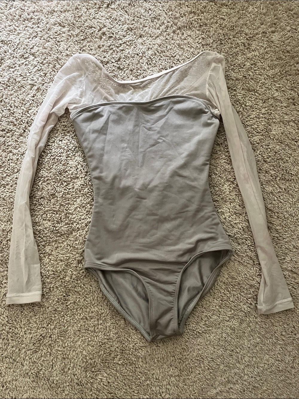 Capezio Light Gray Mesh-Sleeve One-Piece Leotard